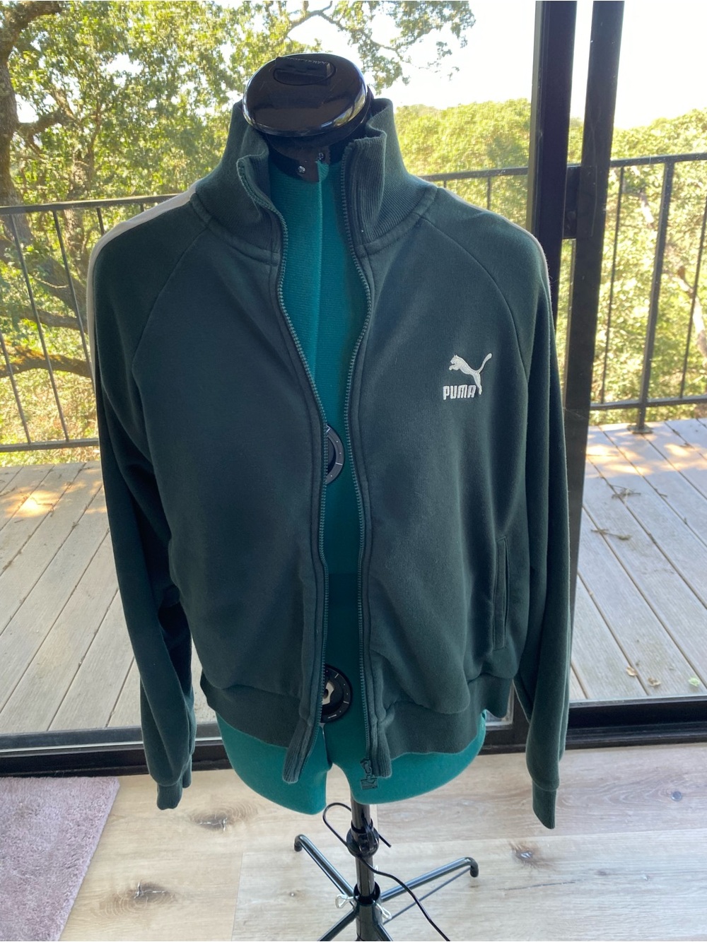 Puma Forest Green Ribbed Collar Track Jacket boys XL or ladies Med (my opinion)